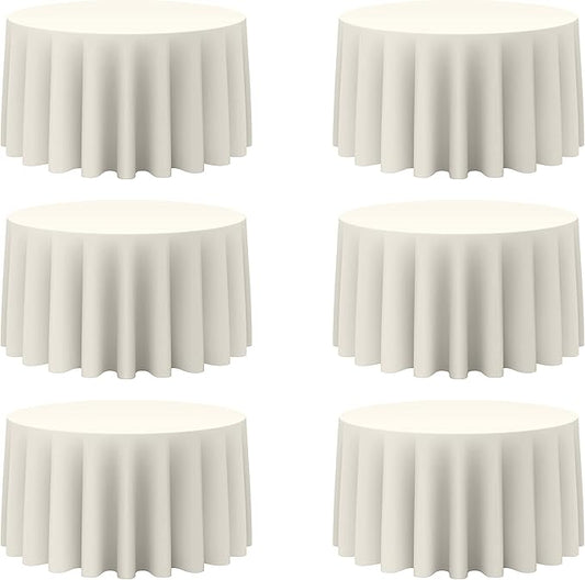 BRILLMAX 6 Pack Ivory Round Tablecloths 120 Inch - Circle Bulk Linen Polyester Fabric Washable Table Cloth Cover for Wedding Reception Banquet Birthday Party Buffet Restaurant