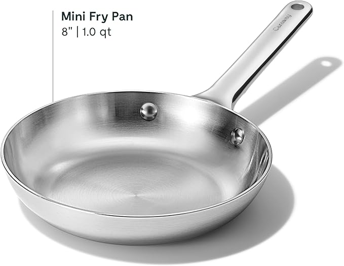 Caraway Stainless Steel Mini Fry Pan - 8 Inch Stainless Steel Frying Pan – Oven Safe & Compatible with All Stovetops – Non Toxic, PTFE & PFOA Free