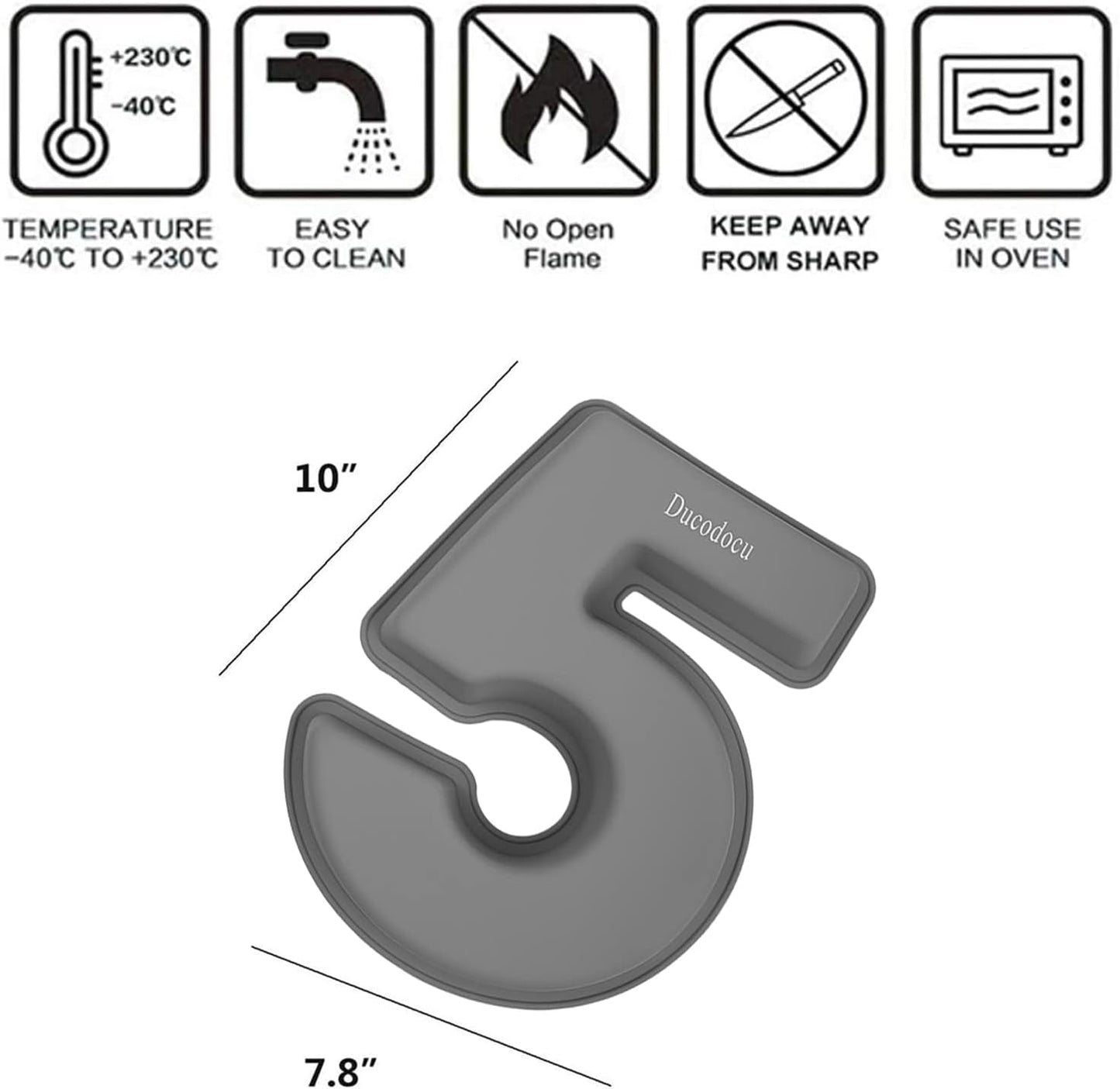 Ducodocu 3D Silicone Cake Pans Large Number Cake Mould Novelty Cake Tins DIY Baking Mold for Birthday Wedding Anniversary 10 inch Number of 5 Gray, 1 Pack