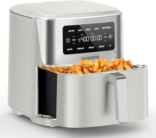 Nuwave Brio Plus 6-in-1 Air Fryer, 7-Qt Large Capacity, 50°F–400°F Precise Temp Control, Non-Toxic PFAS-Free Nonstick, Air Fry, Bake, Roast, Toast, Dehydrate, Reheat, 100 Presets, Dishwasher Safe