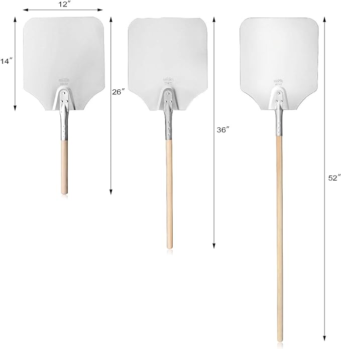 New Star Foodservice 50172 Aluminum Pizza Peel, Wooden Handle, 12 x 14 inch Blade, 52 inch overall