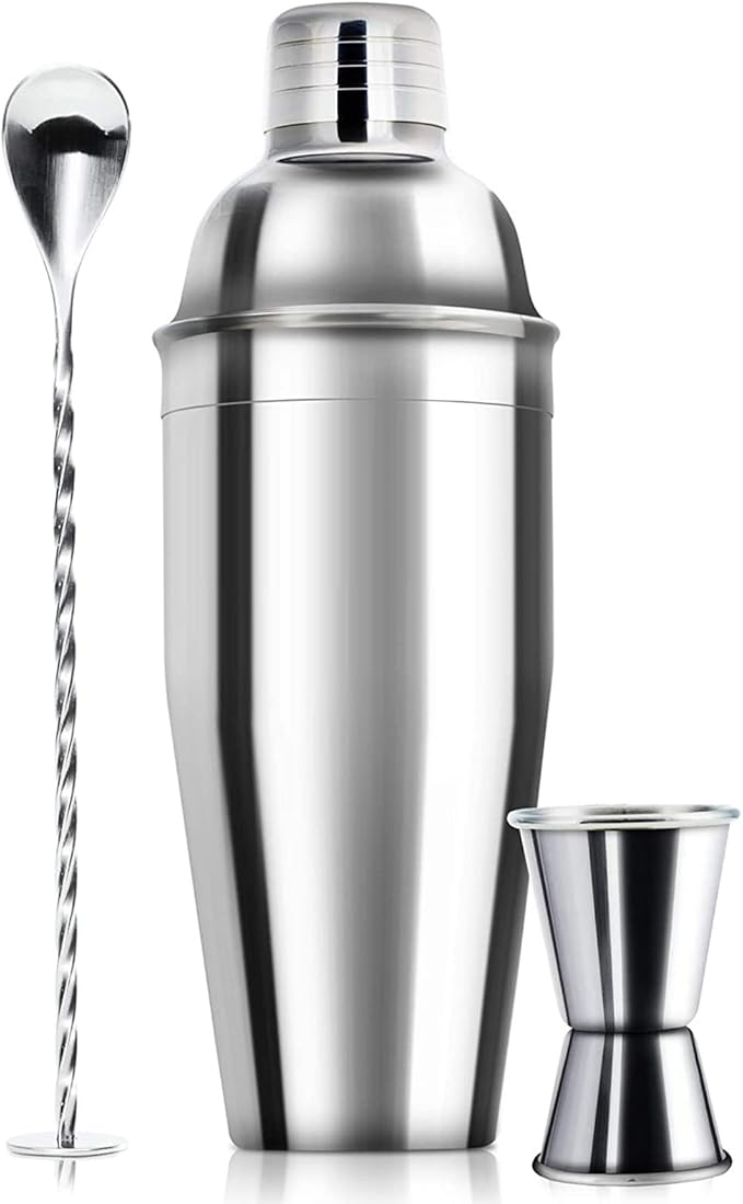 WPHUAW 24oz Cocktail Shaker Bar Set-Professional Margarita Mixer Drink Shaker and Measuring Jigger & Mixing Spoon Set-Professional Stainless Steel Bar Tools Built-in Bartender Strainer for Martini Kit