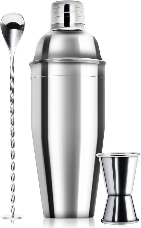 WPHUAW 24oz Cocktail Shaker Bar Set-Professional Margarita Mixer Drink Shaker and Measuring Jigger & Mixing Spoon Set-Professional Stainless Steel Bar Tools Built-in Bartender Strainer for Martini Kit