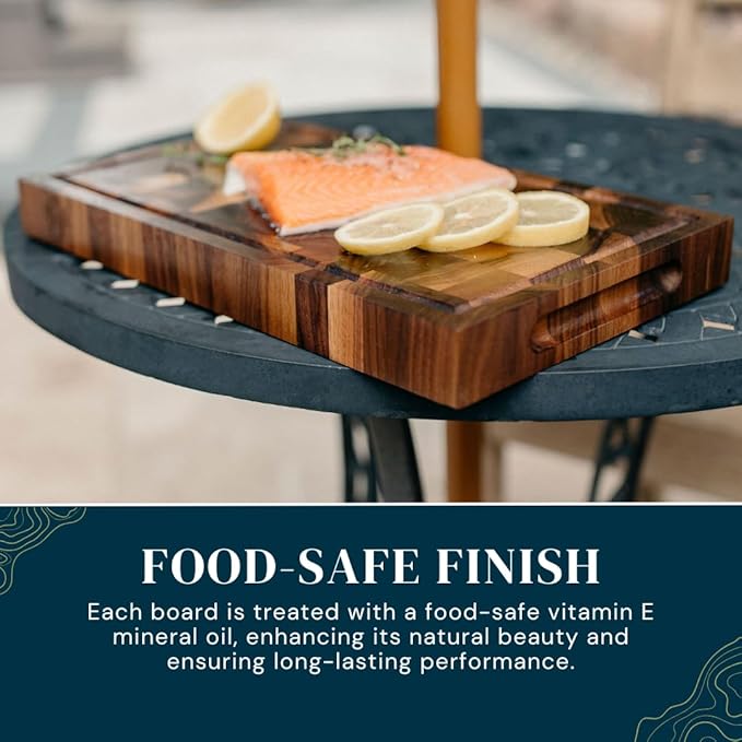 Handmade Walnut Cutting Board with Juice Groove and Handles – Includes Natural Wood Seasoning Wax – Premium Wooden Chopping Board Gift Set