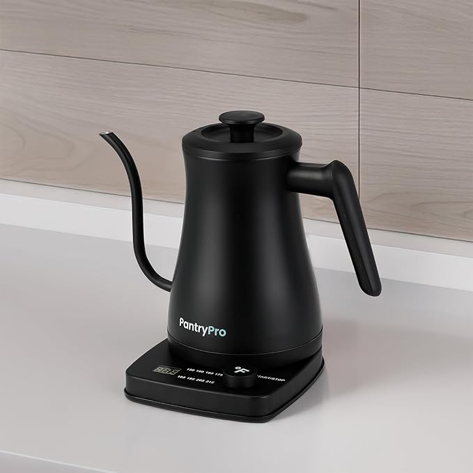 1.0L 1500W Gooseneck Electric Kettle - Stainless Steel Interior - Rapid-Boil - Auto Shut-Off, Boil-Dry Protection, Temperature Control, LED Indicator - Black by The Display Guys