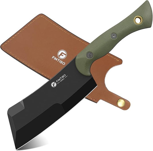 5.5 Inch Butcher Knife, 2-in-1 Chef & Meat Cleaver Knife with Sheath, Multipurpose Full Tang G10 Handle Kitchen Knives for Bone Chopping, 14C28N High Carbon Stainless Steel for Home and Outdoor