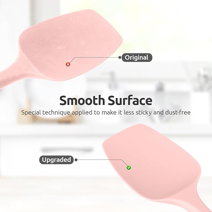 Heat Resistant Silicone Spoon Spatula: U-Taste 600ºF High Heat Flexible 11.38in Silicon Mixing Stirring Cooking Scraping Baking Bowl Scraper, Seamless for Kitchen Nonstick Cookware (‌Pink‌)