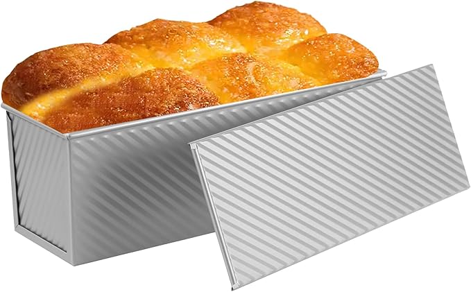 Non-Stick Pullman Loaf Pan with Lid 13x4 Inch - 2.2lb Carbon Steel Bread Baking Pan with 4 Vent Holes, Heavy Duty Sourdough Loaf Pan with Cover for Homemade Sandwich Bread (Silver)