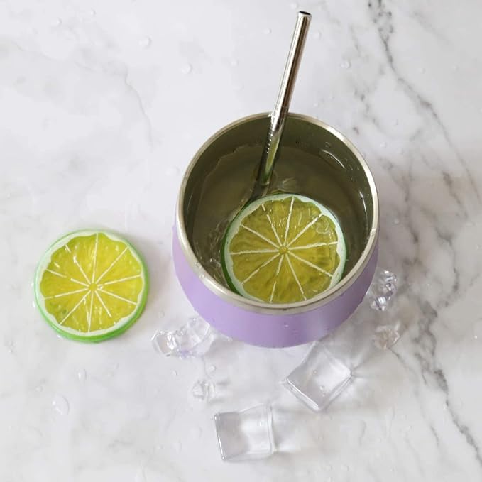 6 Pack 12 oz Stainless Steel Stemless Wine Tumbler with Leakproof Lids, Double Wall Vacuum Insulated Travel Cup Including 6 Straws set,for Coffee, Cocktail, Drink, Tea and Beer (White