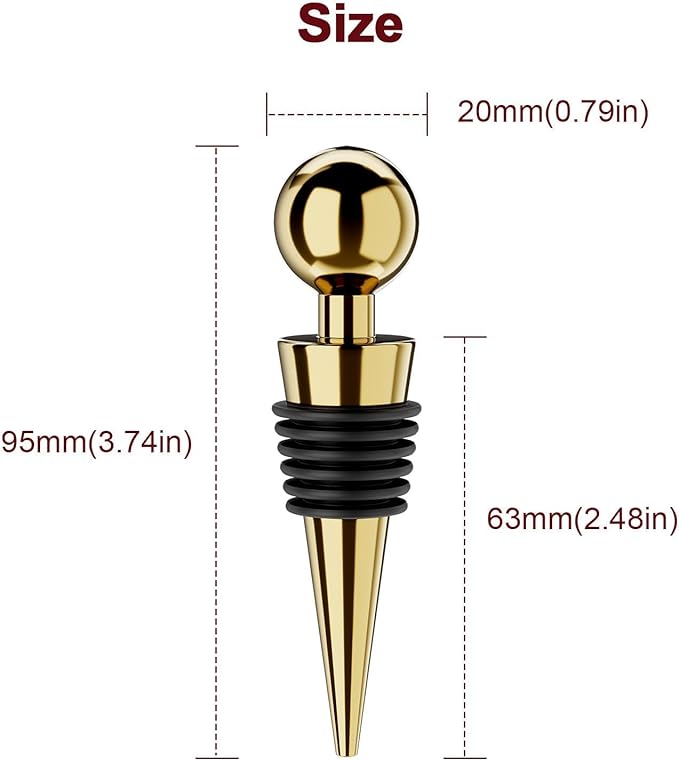 Wine Stoppers for Wine Bottles 6Pcs Vacuum Wine Bottle Stopper with Silicone Reusable Wine Corks, Leak proof Keep Fresh Suitable for Standard (Gold, 6 Pack)