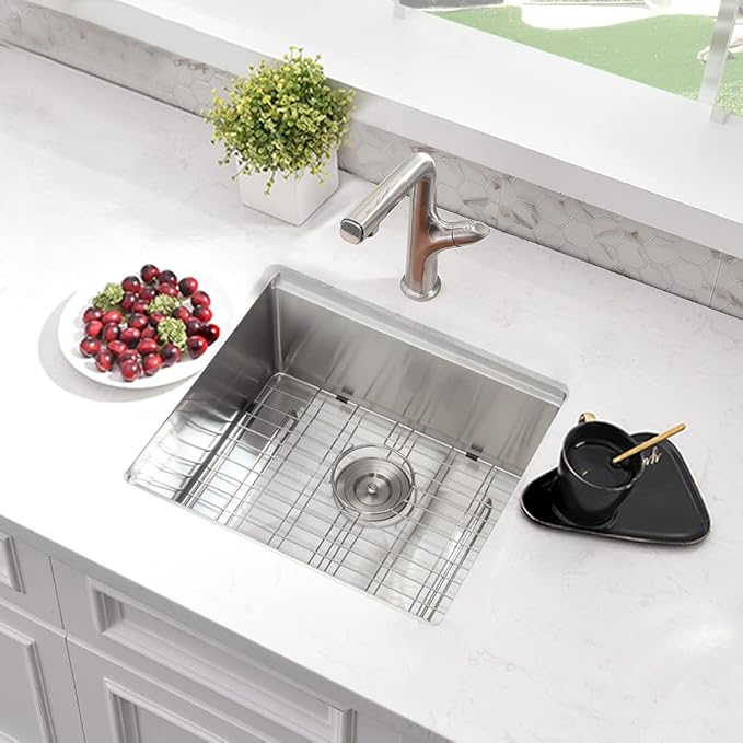 21 Inch Undermount Bar Sink, 21x18 Workstation 16 Gauge Stainless Steel Undermount Outdoor Kitchen Sink for RV Wet Bar Prep Basin