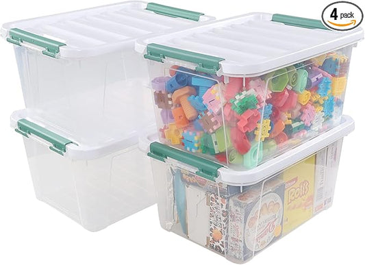 20 Quart Plastic Storage Bins with Lid, Clear Storage Plastic Box, 4 Packs