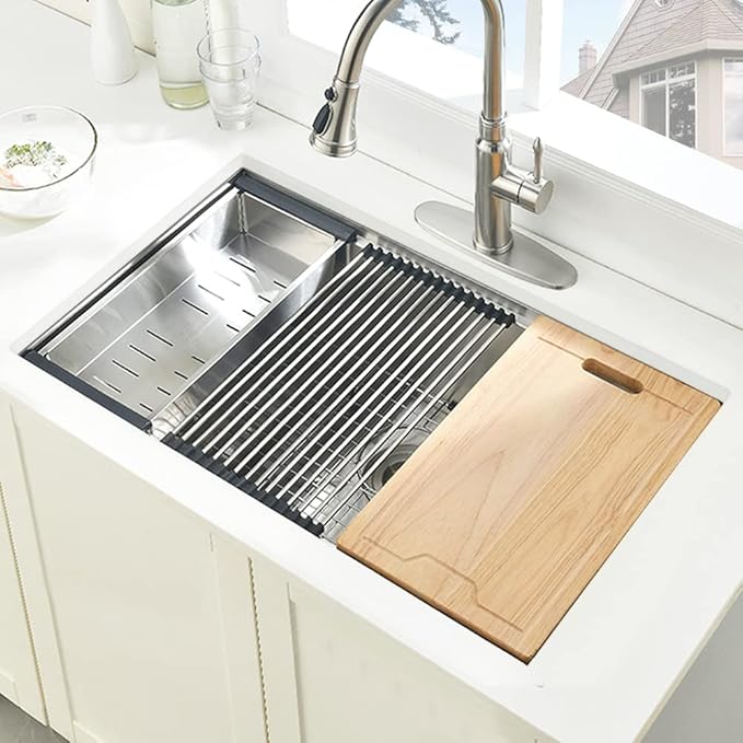 30 Inch Undermount Kitchen Sink Stainless Steel, 30 x 19 Inch Single Bowl Undermount Workstation Sink 10 Inch Deep Commercial 16 Gauge Stainless Steel