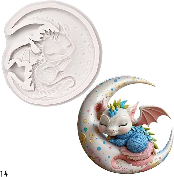 (Four-piece set) Moon sleeping dragon, fairy mushroom, whimsical girl, dragon shape, DIY silicone mold, cake chocolate mold wedding cake decoration tool soft cake mold