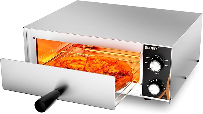 Electric Pizza Oven, 12" Countertop Pizza Oven Indoor with 30 Minute Timer, Stainless Steel Pizza Oven with Handle, Removable Pizza Tray, Commercial Pizza Maker for Restaurant, Home Party