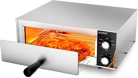 Electric Pizza Oven, 12" Countertop Pizza Oven Indoor with 30 Minute Timer, Stainless Steel Pizza Oven with Handle, Removable Pizza Tray, Commercial Pizza Maker for Restaurant, Home Party