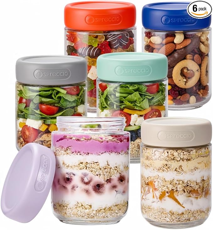 6-Pack 16oz Glass Jars with Airtight Lids,Overnight Oats Containers with Lid,Food Storage Container for Yogurt Chia Pudding Spices Snacks Pickles