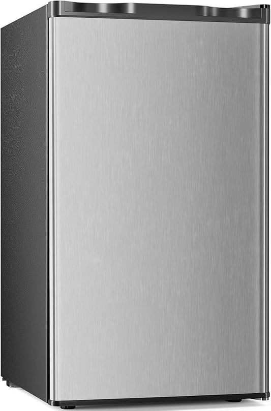 Antarctic Star Mini Compact Refrigerator with Freezer, 3.2 Cu.Ft. Single Door with Adjustable Thermostat,Removable Glass Shelves for Apartment/Dorm/Office,Silver