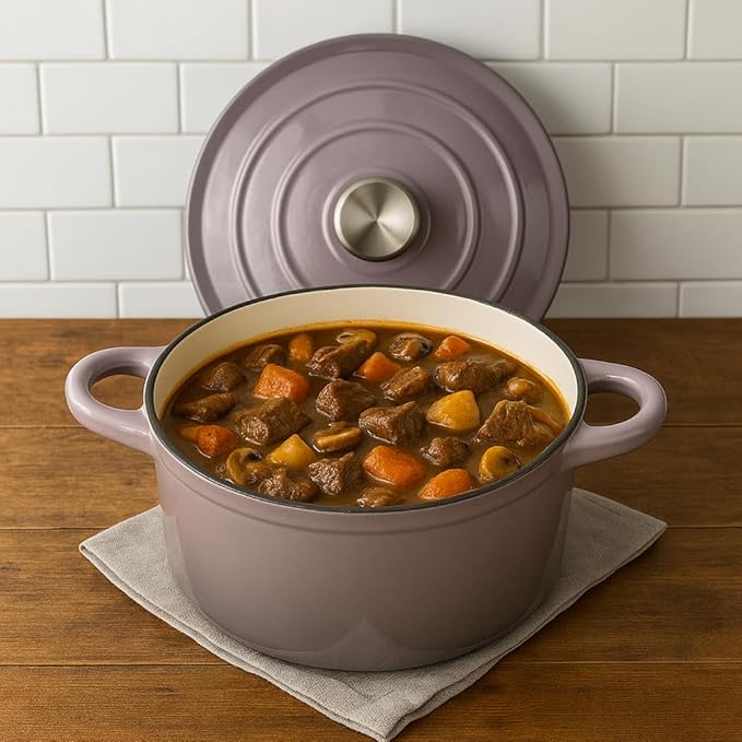 Hamilton Beach 5.5-Quart Enameled Cast Iron Dutch Oven with Lid | Heavy-Duty Pot for Braising, Roasting & Baking | Gray