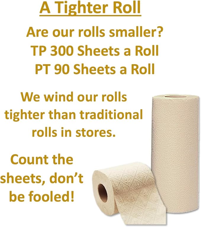 100% Natural Bamboo Toilet Paper, Paper Towel Rolls, tree-free, unbleached, 3-Ply, 2 Paper Towel, 4 Large Toilet Paper Rolls (Home Pack)