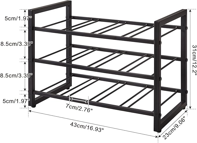 IBUYKE Wine Racks Countertop, 3 Tiers Metal Wine Rack,Wine Rack Freestanding Storage 12 Bottle Capacity, for Home Kitchen, Pantry, Wine Cellar, Bar, Black UTMJ906H
