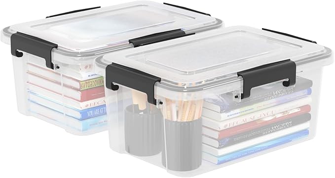10 Liter Plastic Storage Container with Seal Circle and Latches Lid, Clear Food Storage Boxes Set of 4