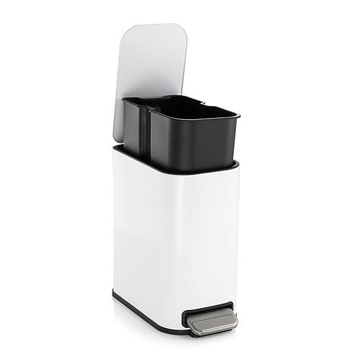 RED FACTOR Slim Small 1.3 Gallon Stainless Steel Pedal Trash Can with Soft Close Lid for Narrow Spaces – Wastebasket Bin with Removable Inner Bucket