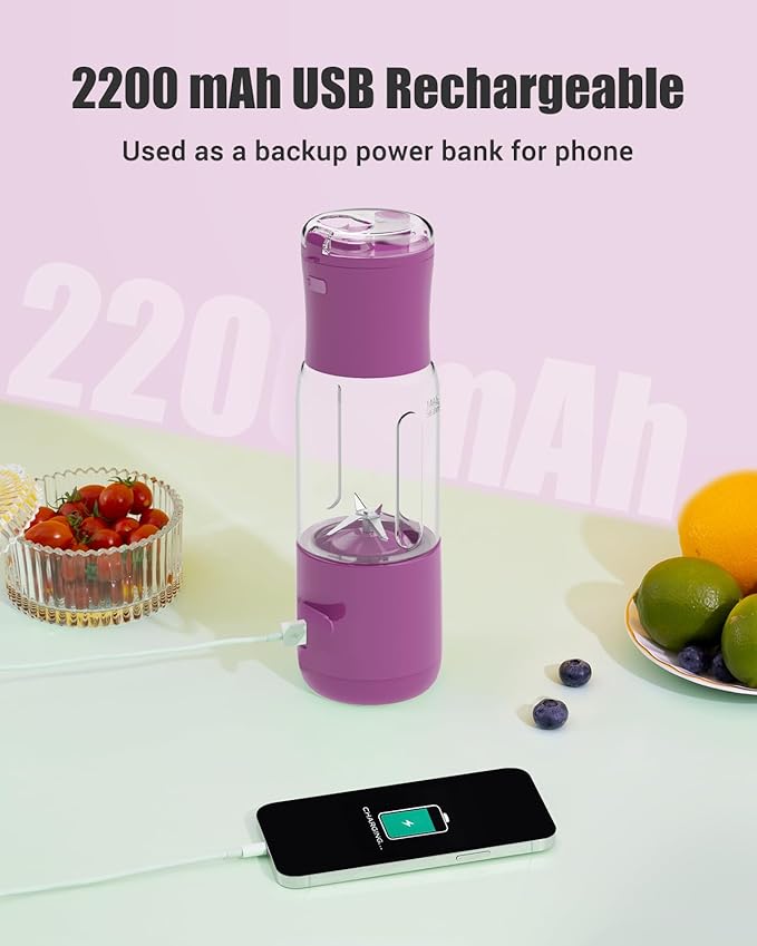 EASEHOLD Portable Personal Blender for Smoothies Shakes, Fresh Juice Mini Fast Blender on the go with 6 Blades, Rechargable Single BPA Free for Sport, Kitchen, Travel,Camping (Raspberry)