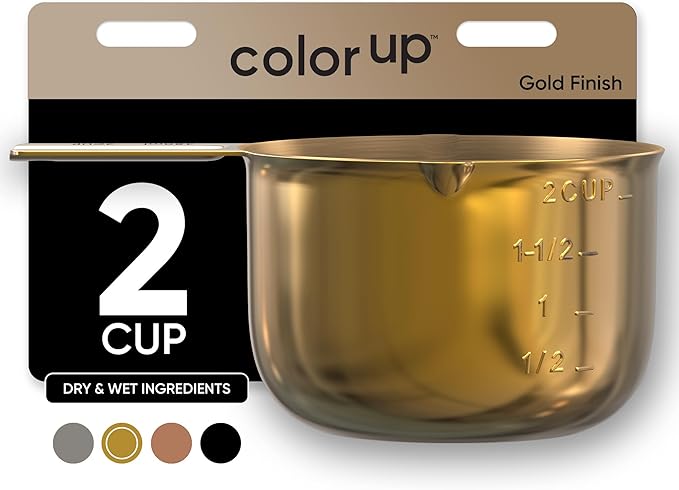 Color Up 2 Cup Measuring Cup, 480ml Gold Stainless Steel Metal Measuring Scoop, Easy-Pour Spouts, Engraved Markings, for Dry & Liquid Ingredients