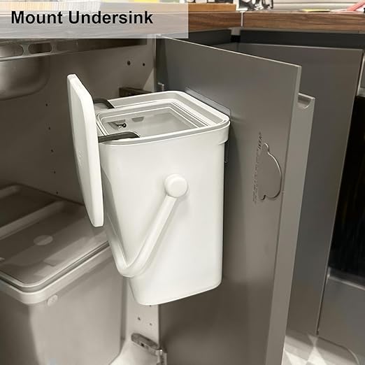 LALASTAR Small Trash Can with Lid, Kitchen Compost Bin for Countertop or Under Sink, Plastic Hanging Waste Basket for RV/Office/Bedroom/Dorm, Mountable, 4L/1 Gal, White
