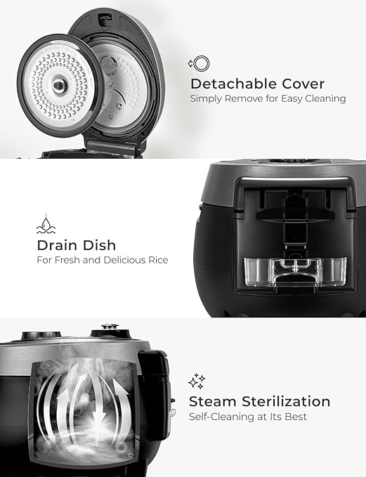 CUCKOO Twin Pressure Rice Cooker 6-Cup Uncooked / 12-Cup Cooked with Nonstick Inner Pot, Versatile Rice Maker & Warmer with 14 Menu Options, Voice Guide, Auto Clean, Black (CRP-RT0609FB)