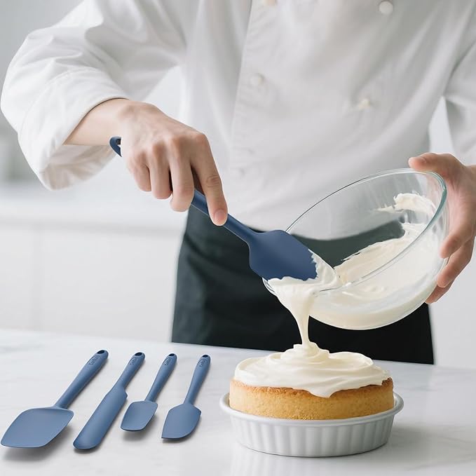 Coukre Silicone Spatula Set of 5,High Heat Resistant, Food Grade Silicone, Upgraded Extended Reinforced Handle,Dishwasher Safe, for Baking, Cooking (Pure Dark Blue, Color block)