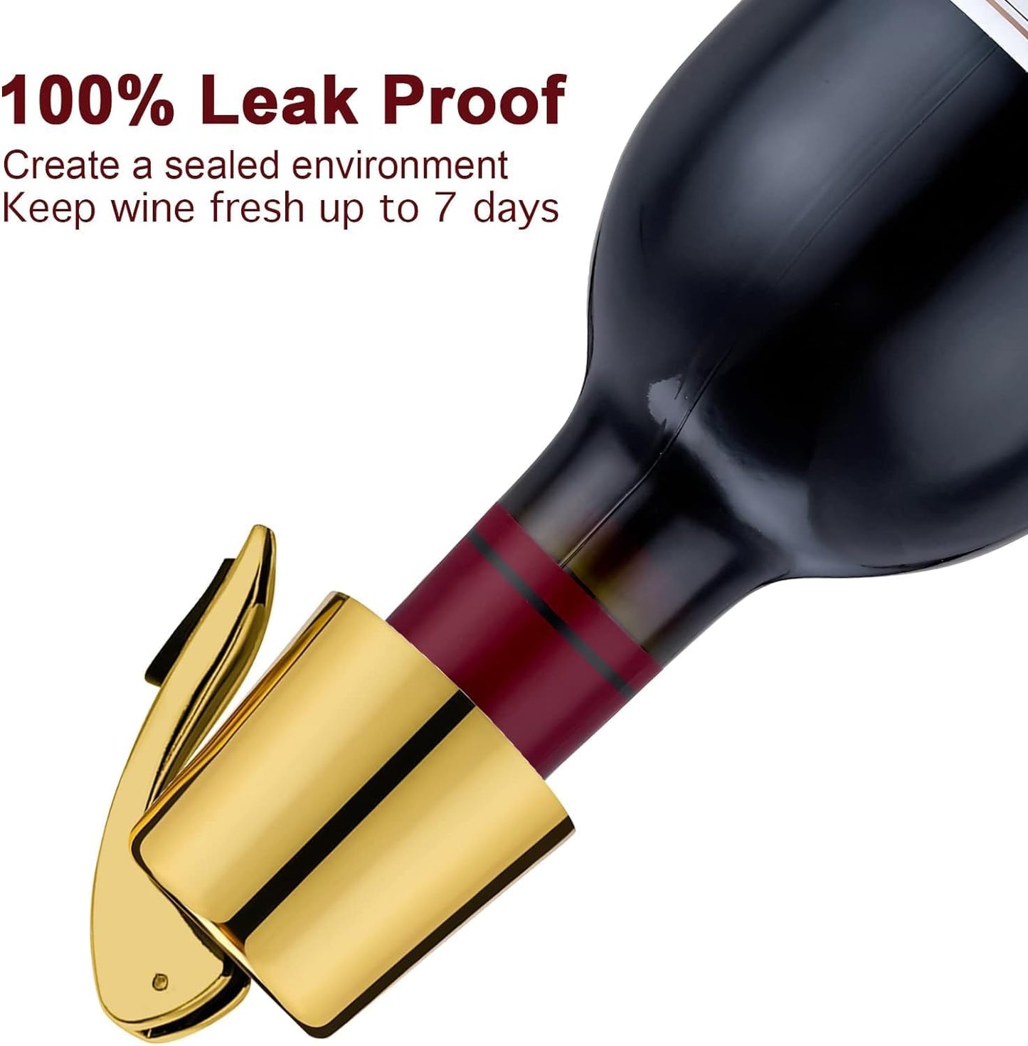 Wine Stoppers for Wine Bottles with Stainless Steel Vacuum Wine Bottle Stopper with Silicone Reusable Wine Corks, Leak proof Keep Fresh Suitable for Red&White Bottle (Gold, 1 Pack)