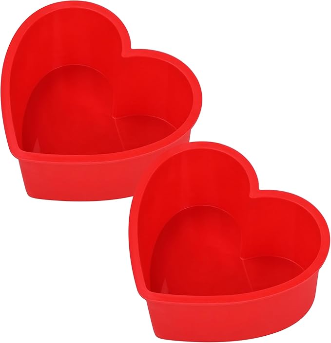 4 Inch Mini Heart Shaped Cake Pans Nonstick Silicone Heart Cake Molds for Baking Set of 2 (Red)