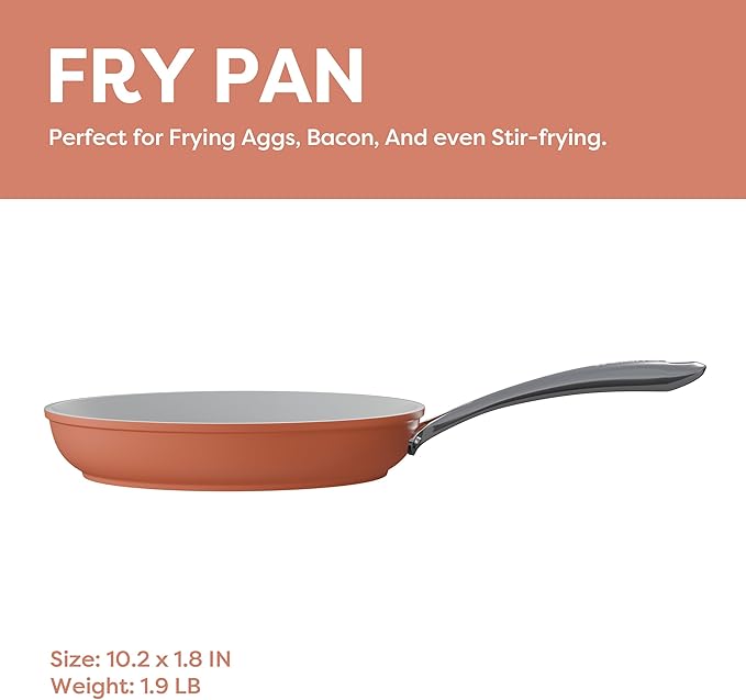 CIARRA Nonstick Ceramic Frying Pan, Non Toxic, PTFE & PFOA Free, Oven Safe & Compatible with All Stovetops, 10.2 Inches, Orange