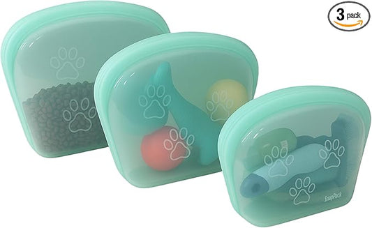 SnapPack Premium Silicone Reusable Pet Food Containers 3-Pack, Teal Food Storage Travel Bags, Microwave & Dishwasher Safe, Cold & Heat Resistant, BPA Free, Leak-free | 1000ml, 2000ml, 3500ml Set