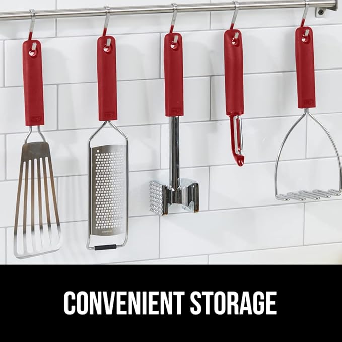 GORILLA GRIP Patented BPA-Free Sharp Stainless Steel Dual Swivel Vegetable Peeler, Soft Comfortable Handle, Smoothly Peel Apples, Potatoes, Carrots, Includes Blade Cover, Kitchen Tool Peelers, Red