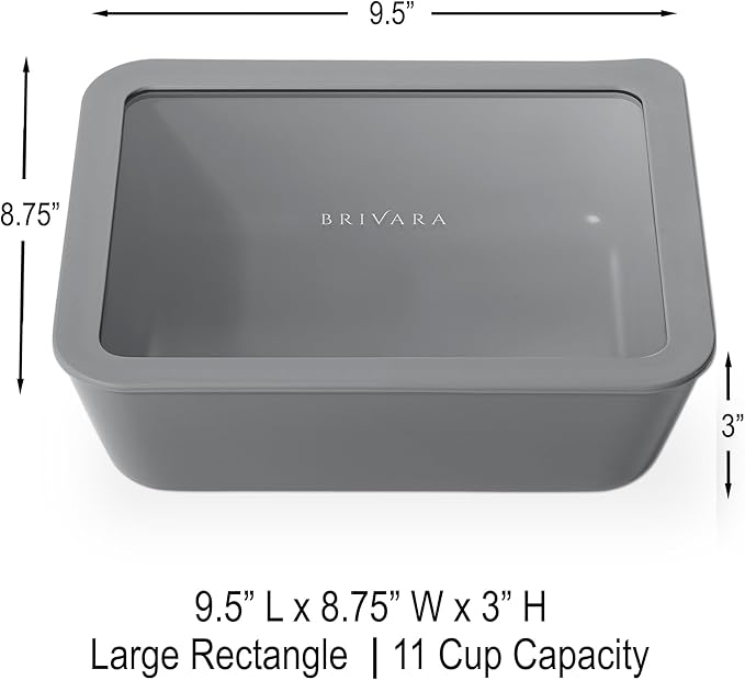 Ceramic Coated Glass Food Storage Container | No PTFE, PFOA, PFAS, and BPA | Reusable Non Toxic Meal Prep Container with Glass Lid | Easy To Store | 11 Cup Rectangle [Smoke]
