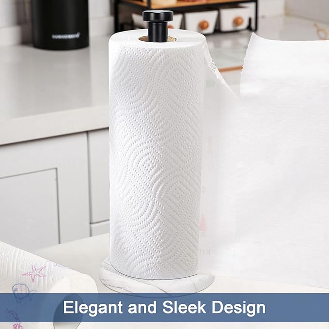 NearMoon Standing Paper Towel Holder, Kitchen Paper Towel Tissue Holder- for Bathroom Countertop, Standard or Jumbo-Sized Roll Paper (with Marble Base, Matte Black)