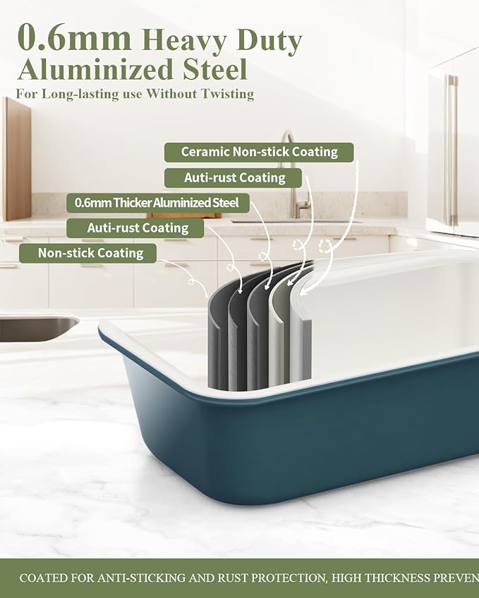 Ceramic Nonstick Baking Pans Set, Non Toxic 33 PCS Stackable Bakeware Sets, 550°F Oven Safe Baking Sheet & Pans, Warp-Free, Dishwasher Safe, PTFE/PFOA/PFOS-Free (Blue)