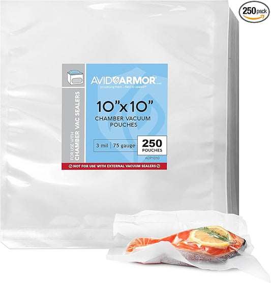 Avid Armor Chamber Vacuum Sealer Bags – Heavy Duty, BPA-Free, Pre-Cut Chamber Vacuum Bags for Food Preservation, Freezer Storage, Sous Vide and more, 250/Pack (10x10) – Multi-Use Vacuum Bags