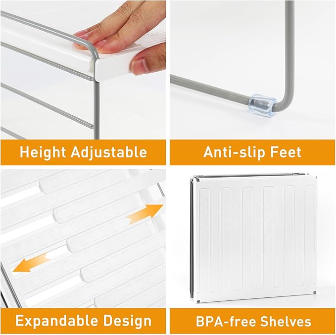 JUPELI Foil and Plastic Wrap Organizer, Expandable Kitchen Pantry Storage, Height Adjustable Cabinet Rack for Kitchen Organization, Aluminum Foil -3 Tier 9.8" to 15.6"L