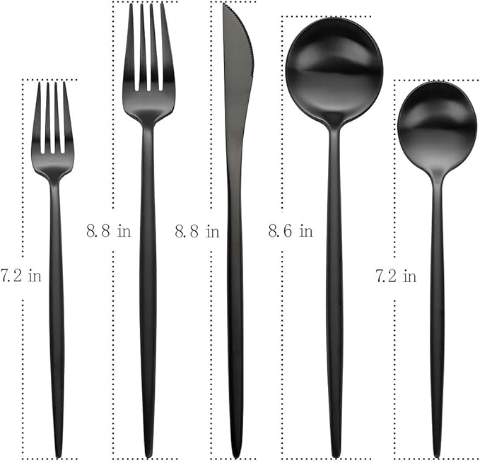Devico Matte Silverware Set, 20-Piece 18/10 Stainless Steel Flatware Cutlery Utensils Tableware Set Service for 4, Satin Finish, Dishwasher Safe (4 sets, Black)