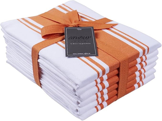 AMOUR INFINI Kitchen Towels Set - Highly Absorbent Super Soft Cotton Dish Towel for Drying Dishes Quick Drying Tea Towels with Hanging Loop - 20x28 Inch (Orange), 100% Cotton Pack of 6