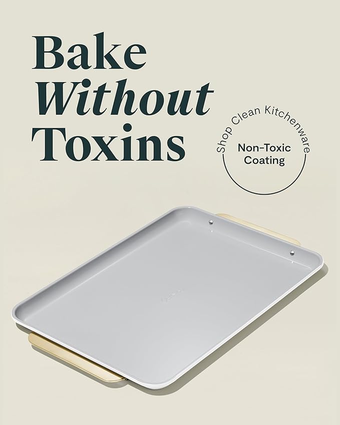 Caraway Non-Stick Ceramic Large Baking Sheet Duo - Naturally Slick Ceramic Coating - Non-Toxic, PTFE & PFOA Free - Perfect for Baking, Roasting, and More - Large (18" x 13") - White