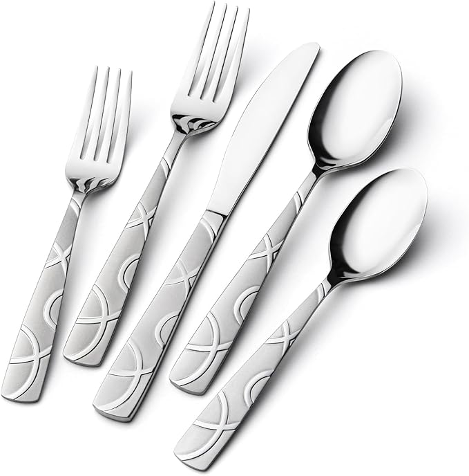 HIKAA Silverware Set, 30-piece Stainless Steel Flatware Set Cutlery Set for 6, for Kitchen, Home, Wedding, Party, Mirror Polished and Dishwasher Safe