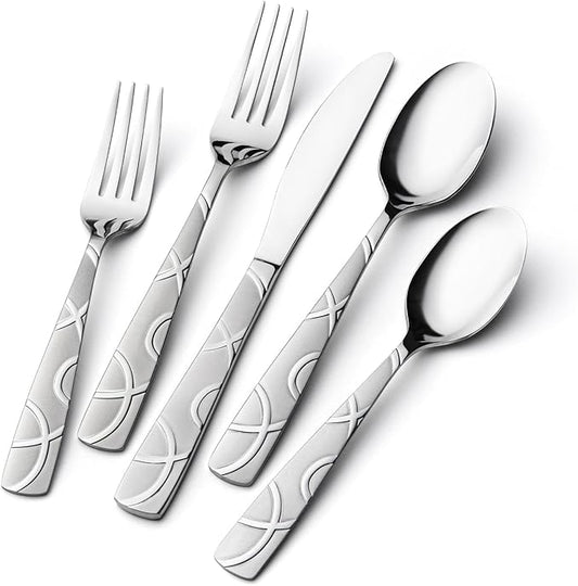HIKAA Silverware Set, 30-piece Stainless Steel Flatware Set Cutlery Set for 6, for Kitchen, Home, Wedding, Party, Mirror Polished and Dishwasher Safe
