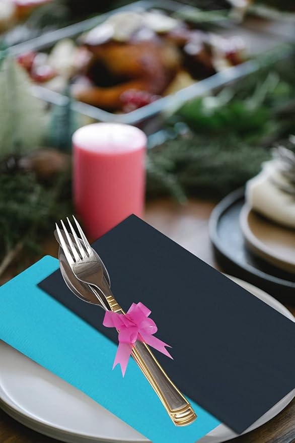 Ruvanti Cloth Napkins Set of 12, 18x18 Inches Napkin Cloth Washable, Soft, Durable, Absorbent Cotton Blend. Table Dinner-Napkin Cloth for Hotel, Lunch, Restaurant, Wedding Parties - Dark Grey & Teal