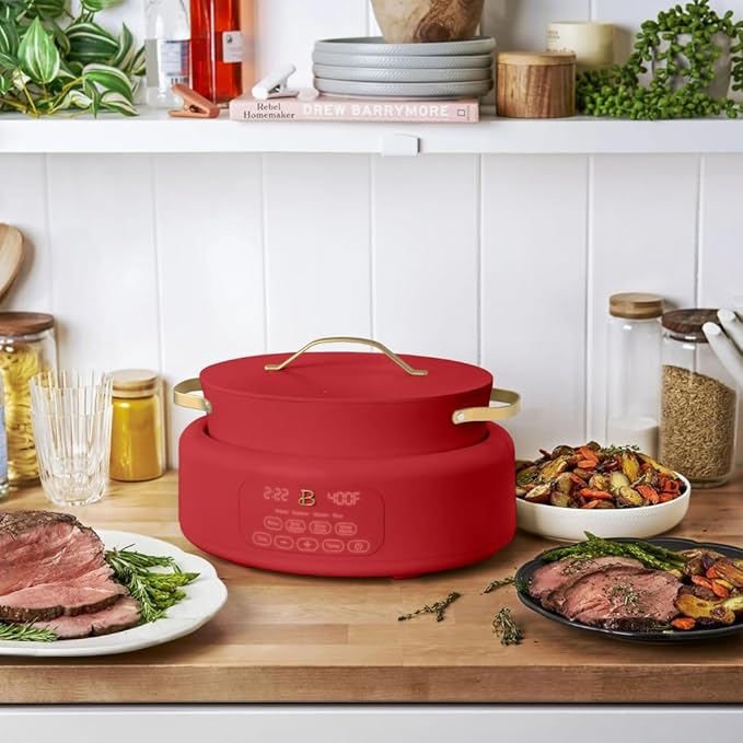 Beautiful 10-in-1 6Qt Electric Multi-Cooker with 7 Presets, Oven-Safe Pot & Lid, Sauté, Steam, Slow Cook, Slow Cooker, Simmer, Rice & More – Touch Display, Dishwasher Safe, Serves Up to 7 (Tomato Red)