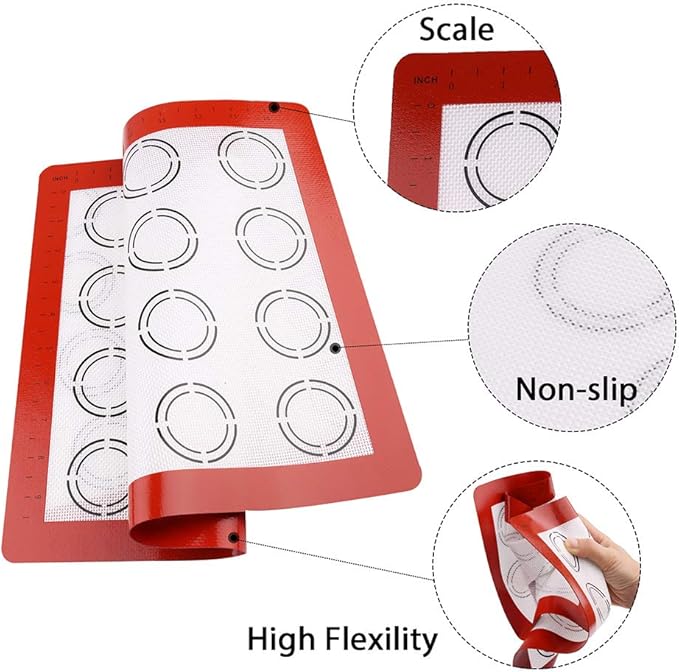 LotFancy Silicone Baking Mat, 2 Pack Non Stick Macaron Baking Liner for Cookies, Rolling Dough, Bread and Pastry, Reusable Baking Sheet,16.5"x11.5"